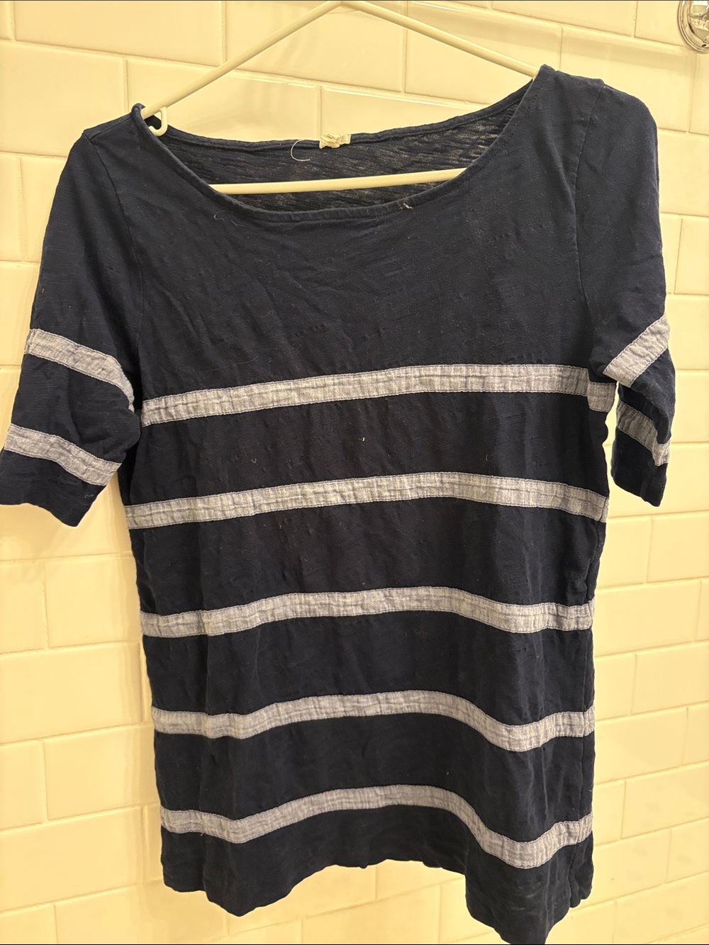 Womens Navy Striped Short-Sleeve Top